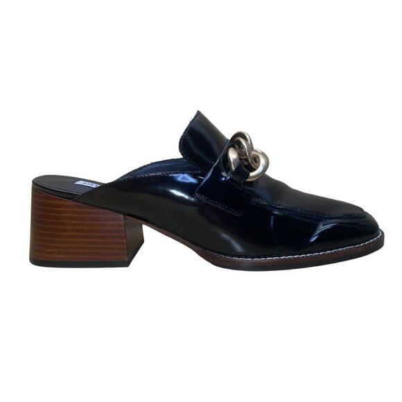 Steve Madden Women’s Black PU Patent Chain Detail Block Heel Lorie Mules Sz 11M - Picture 1 of 8